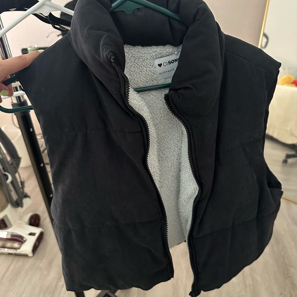 Black and White Fluffy Vest